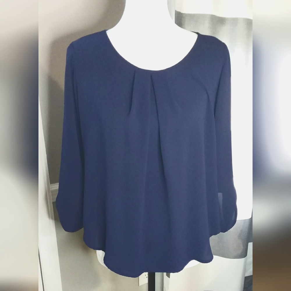 Papermoon Stitch Fix Sz LP Navy Keyhole Opening Back 3/4 Sleeve